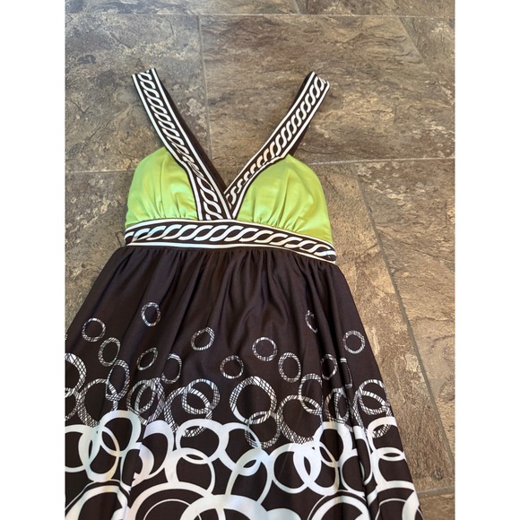 Y2k 2000s City Triangles Maxi Dress Size S Green Brown White Sleeveless Casual - Picture 4 of 4